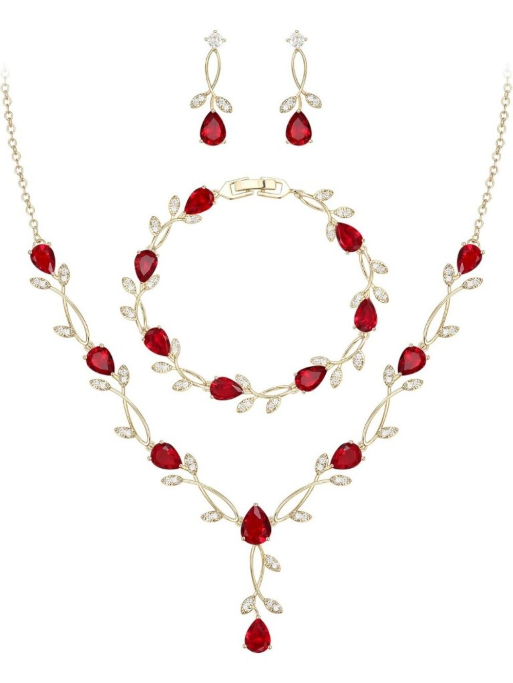 Elegant Pearl & Cubic Zirconia Leaf Bridal Jewelry Set for Women - Wedding
